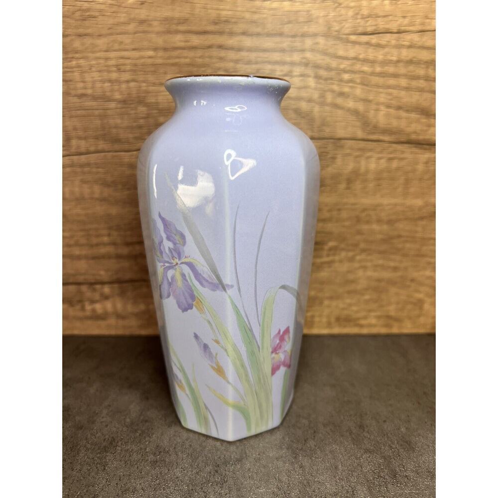 Vintage Otagiri Japan Periwinkle Irises Flower Bud Vase Medium